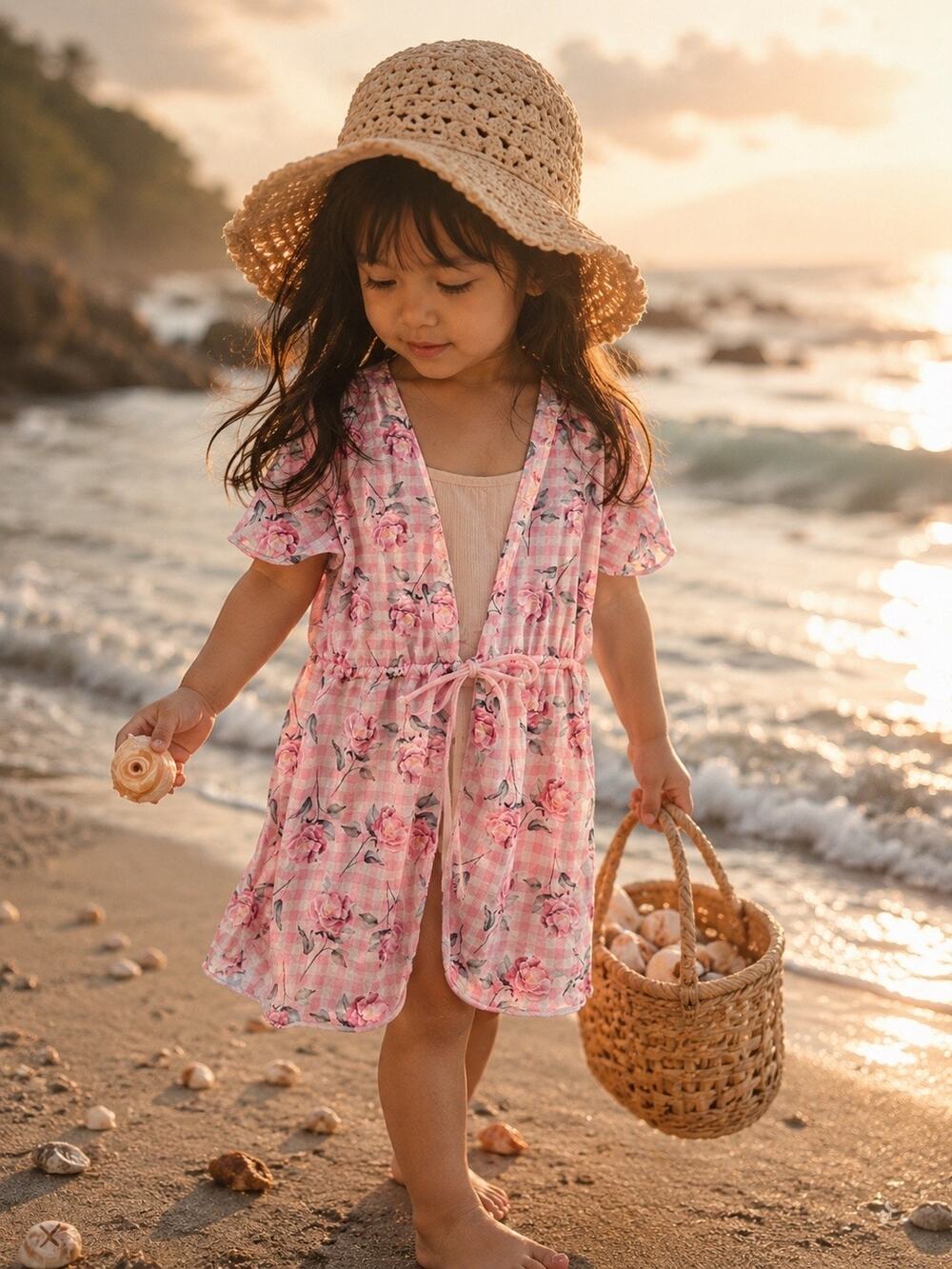 New Briar Rose Gingham Mesh Tie Front Kimono Swim Coverup 4T